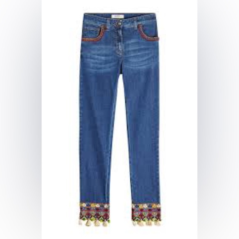 NWOT Etro embroidered tassel straight jeans